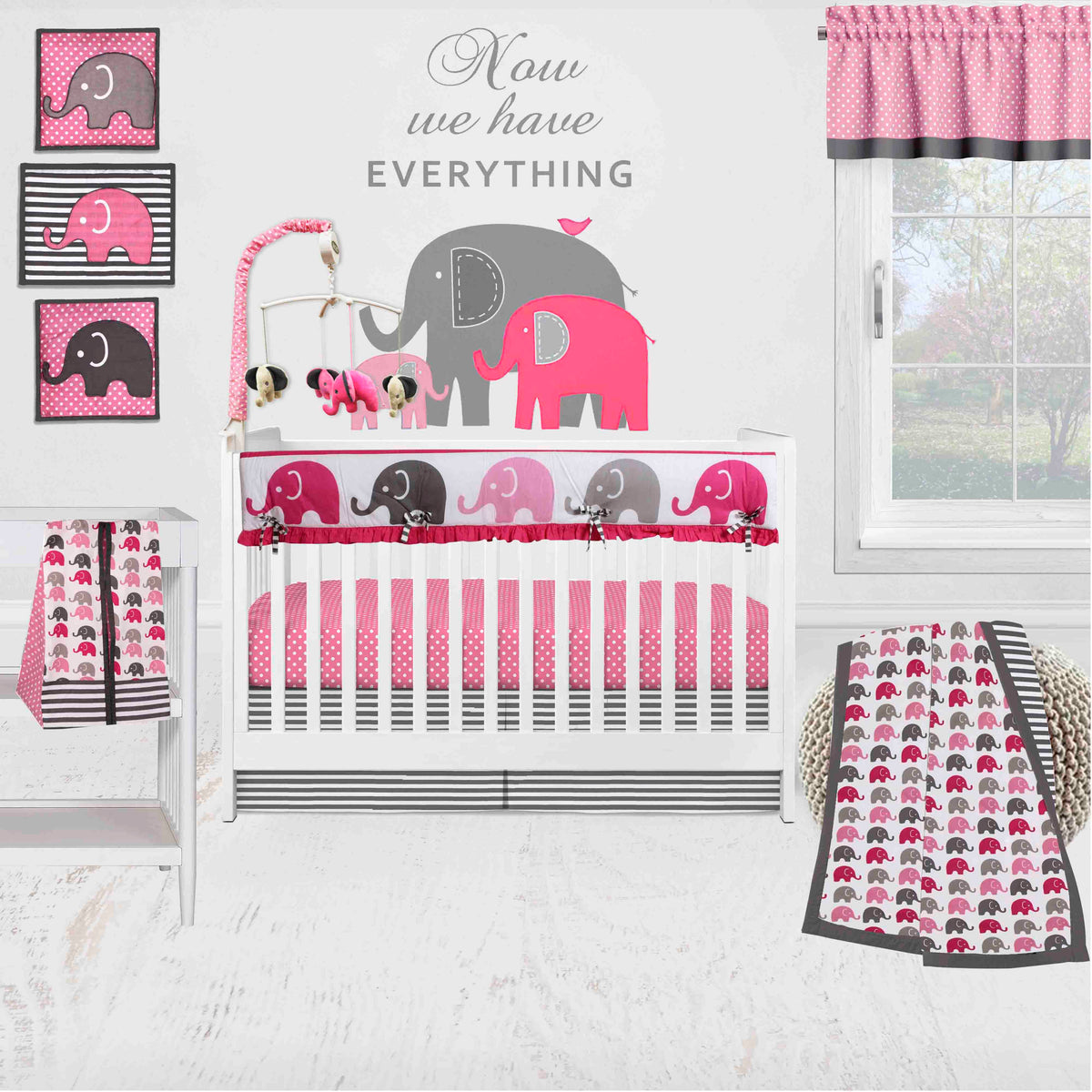 Bacati Elephants 10 Piece Crib Bedding Set with Crib Rail Guard Pi