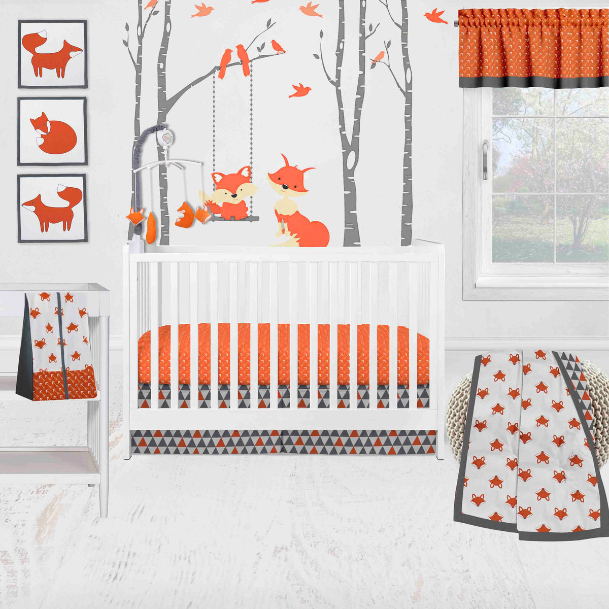 Bacati Playful Fox 10 Piece Crib Bedding Set with Two Crib Sheets Orange Grey Unisex