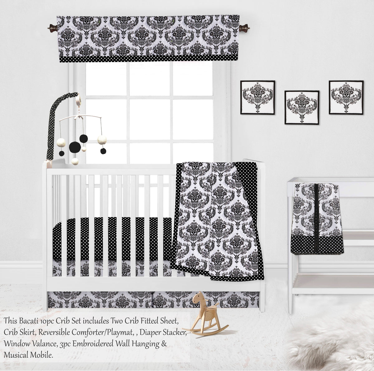 Bacati Classic Damask 10-Piece Crib Bedding Set with Two Crib Sheets