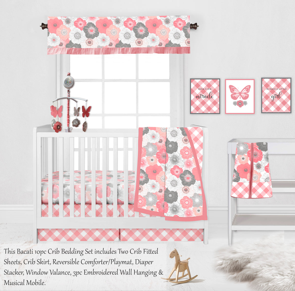 Bacati Watercolor Flowers 10-Piece Crib Bedding Set with Two Crib Sh
