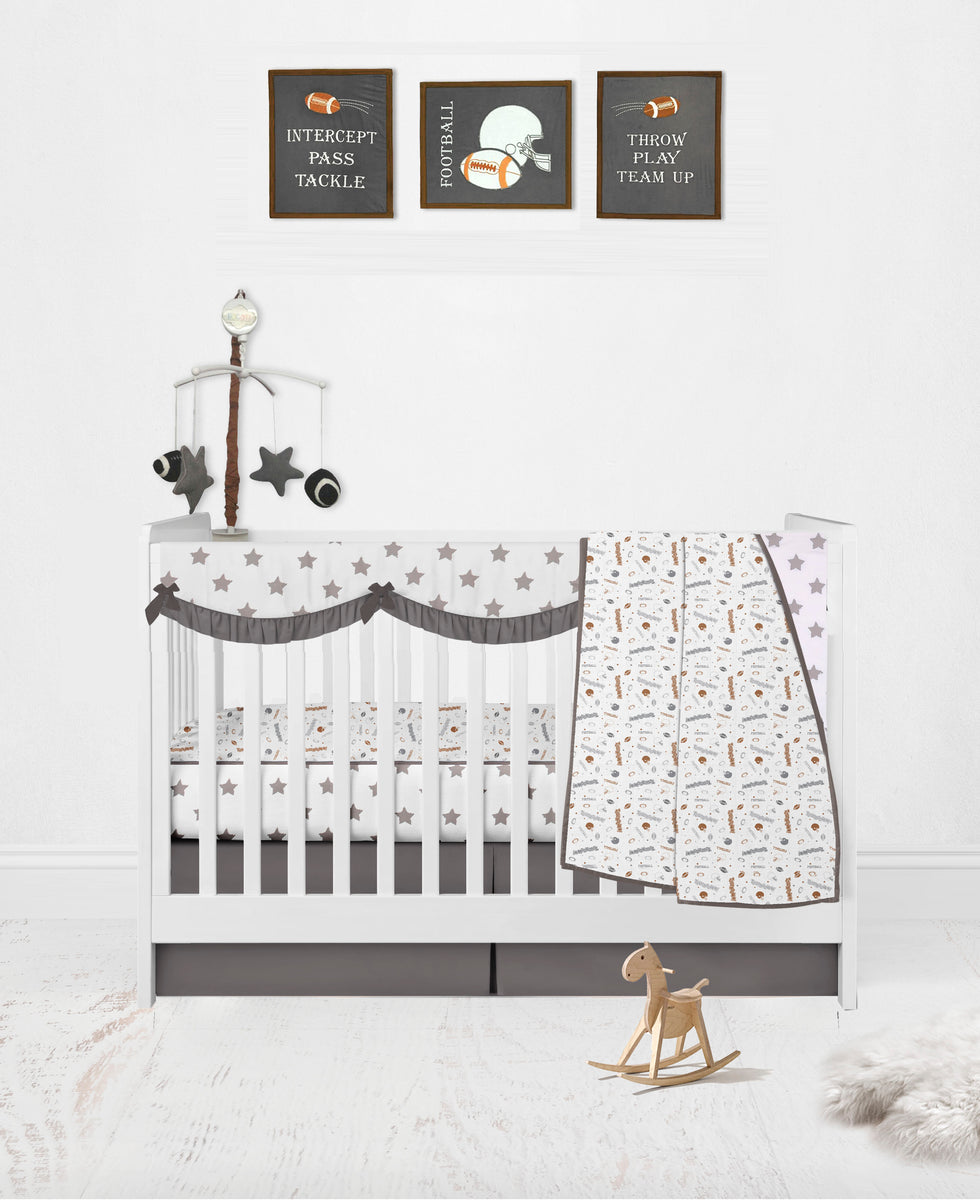 Bacati Football Brown Grey Musical Baby Crib Mobile