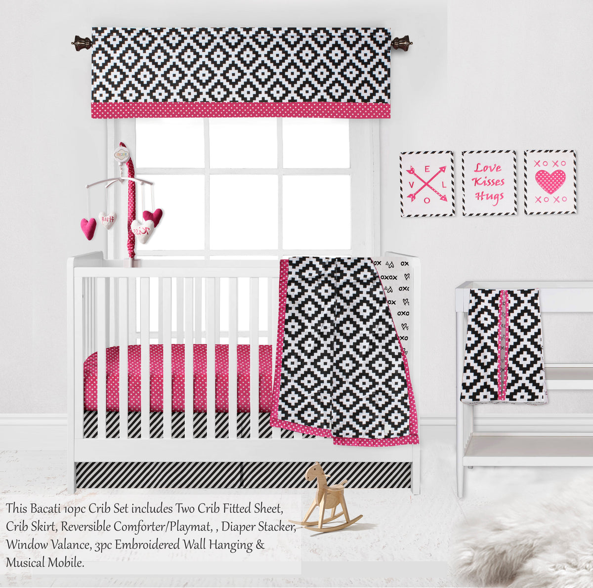 Pink and 2024 black crib bedding