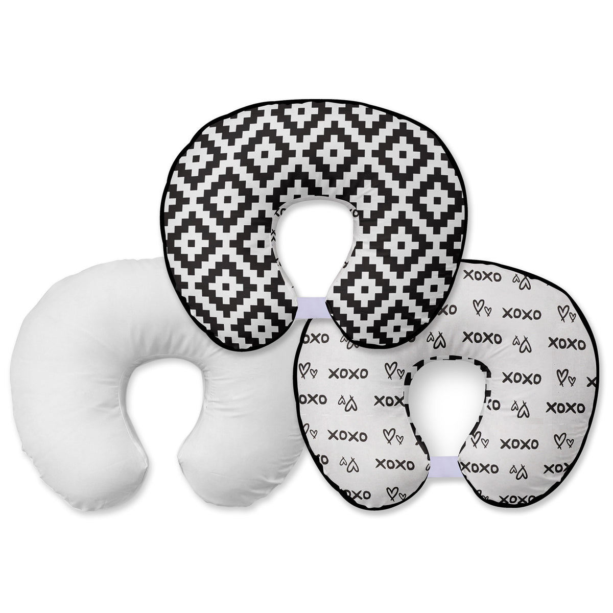 Bacati - 3 PC Nursing/Feeding Pillow Set Aztec Love Arrows Hearts Muslin Gray