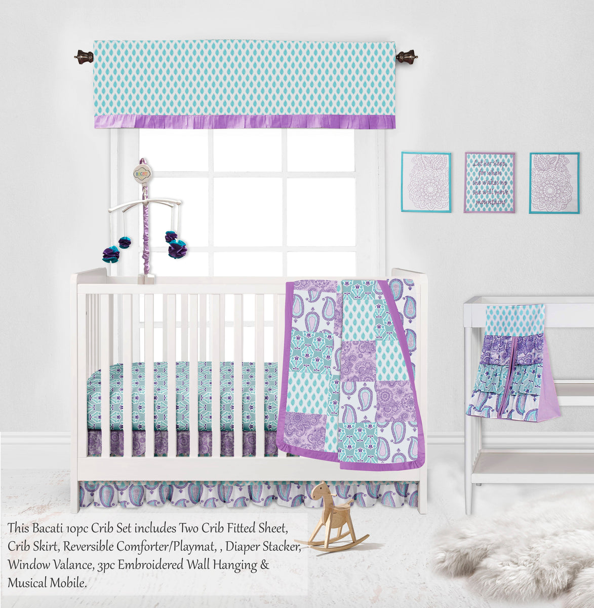 Purple and cheap turquoise crib bedding