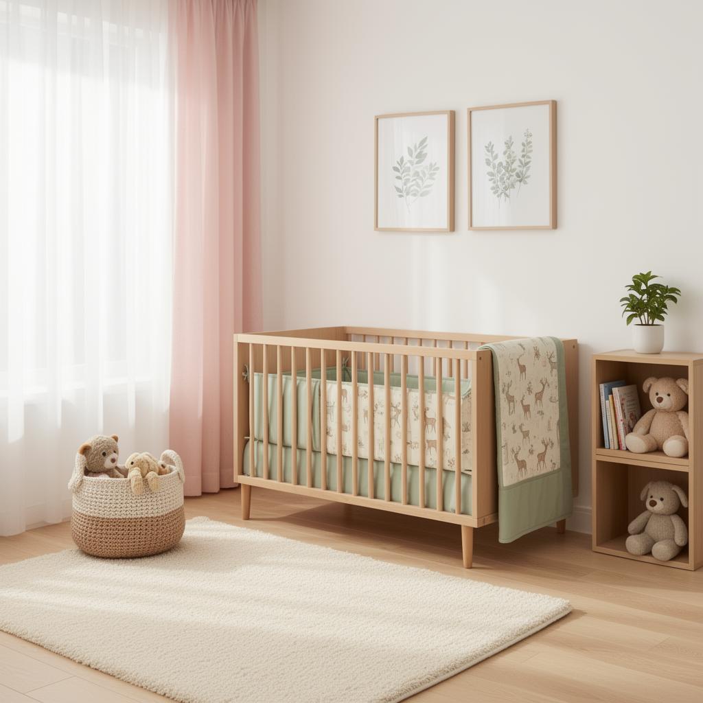 Beautiful nursery with sage green crib bedding by Bacati