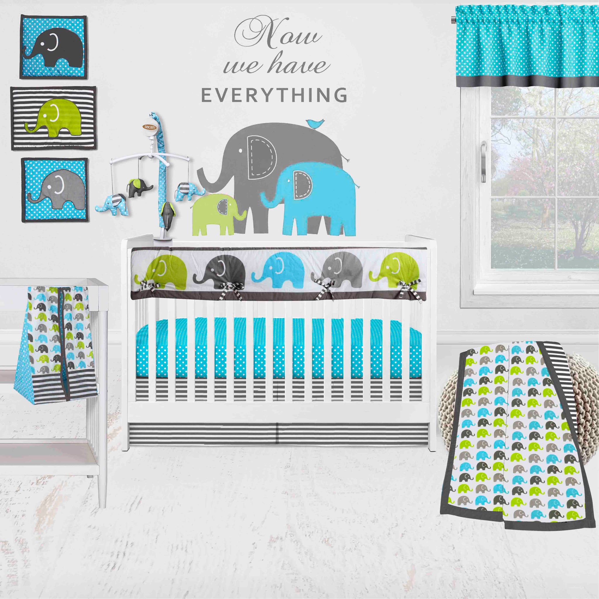 Elephants Aqua Lime Grey Bacati