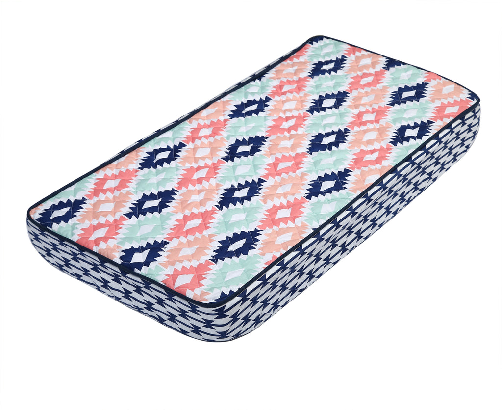 Aztec Emma Coral/Mint/Navy Girls Quilted Changing Pad Cover - Bacati - Changing pad cover - Bacati