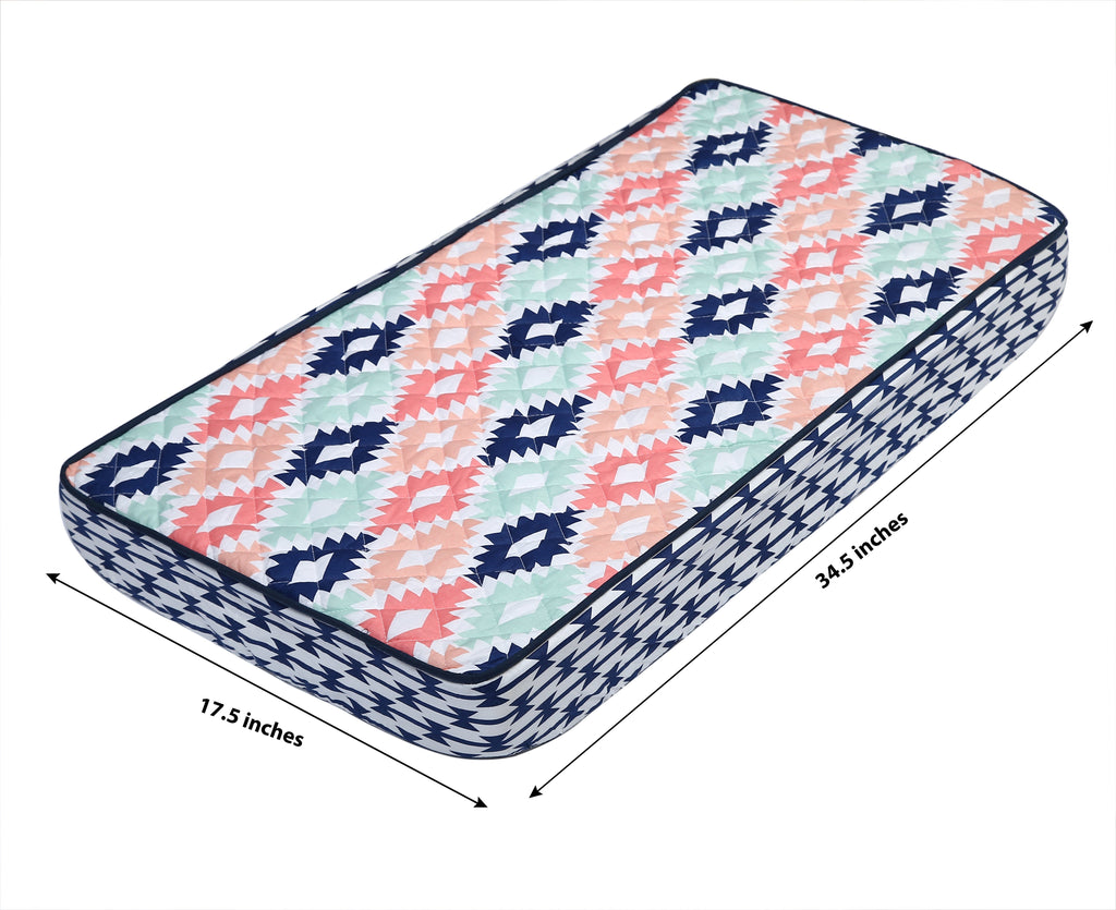 Aztec Emma Coral/Mint/Navy Girls Quilted Changing Pad Cover - Bacati - Changing pad cover - Bacati