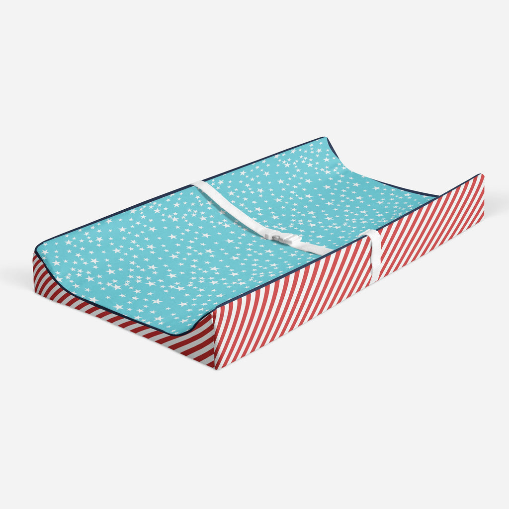 Airspace Aqua/Red/Orange/Green/Navy Boys Quilted Changing Pad Cover - Bacati - Changing pad cover - Bacati