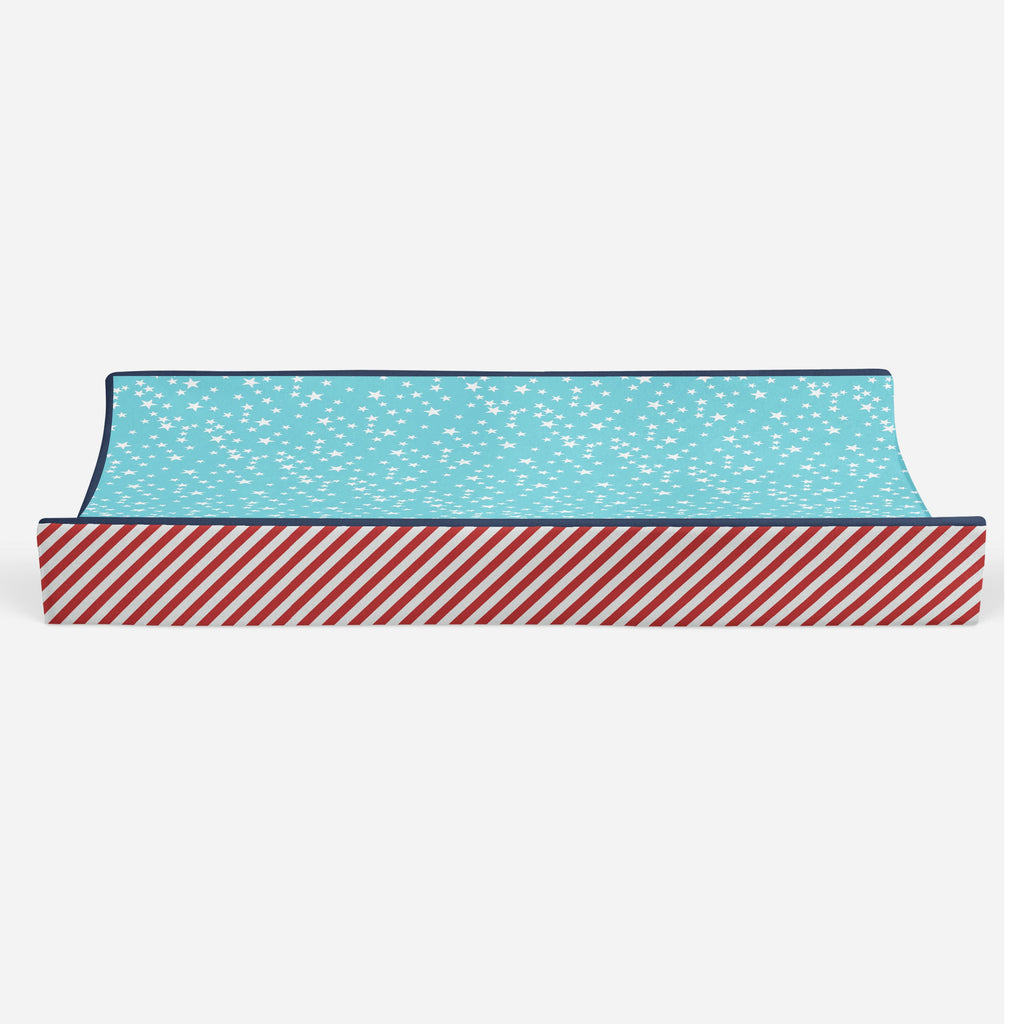 Airspace Aqua/Red/Orange/Green/Navy Boys Quilted Changing Pad Cover - Bacati - Changing pad cover - Bacati