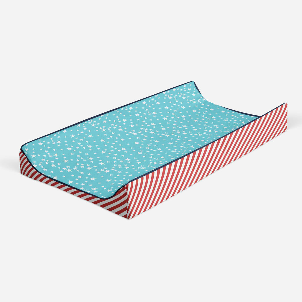 Airspace Aqua/Red/Orange/Green/Navy Boys Quilted Changing Pad Cover - Bacati - Changing pad cover - Bacati