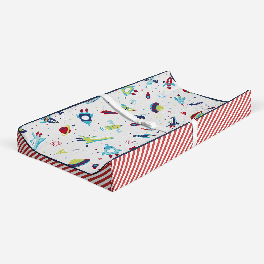 Airspace Aqua/Red/Orange/Green/Navy Boys Quilted Changing Pad Cover - Bacati - Changing pad cover - Bacati