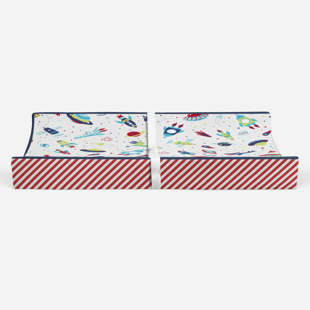 Airspace Aqua/Red/Orange/Green/Navy Boys Quilted Changing Pad Cover - Bacati - Changing pad cover - Bacati