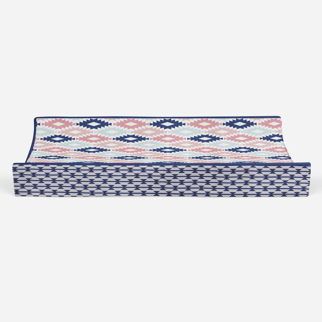 Aztec Emma Coral/Mint/Navy Girls Quilted Changing Pad Cover - Bacati - Changing pad cover - Bacati