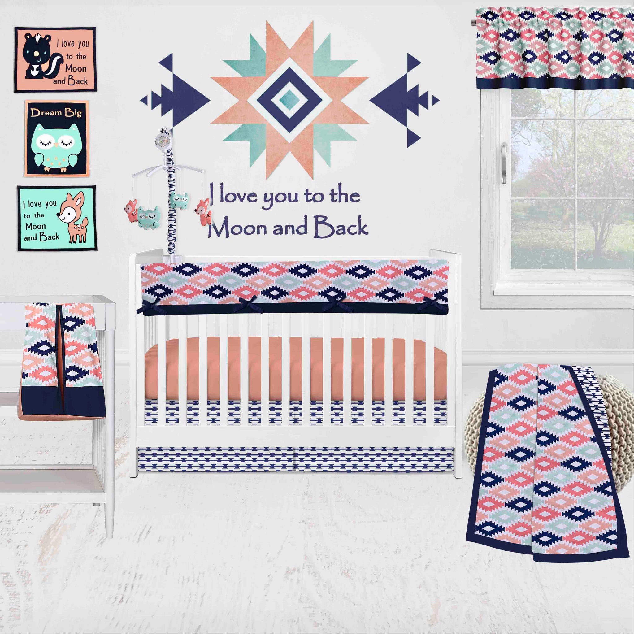 Mint and navy crib bedding best sale