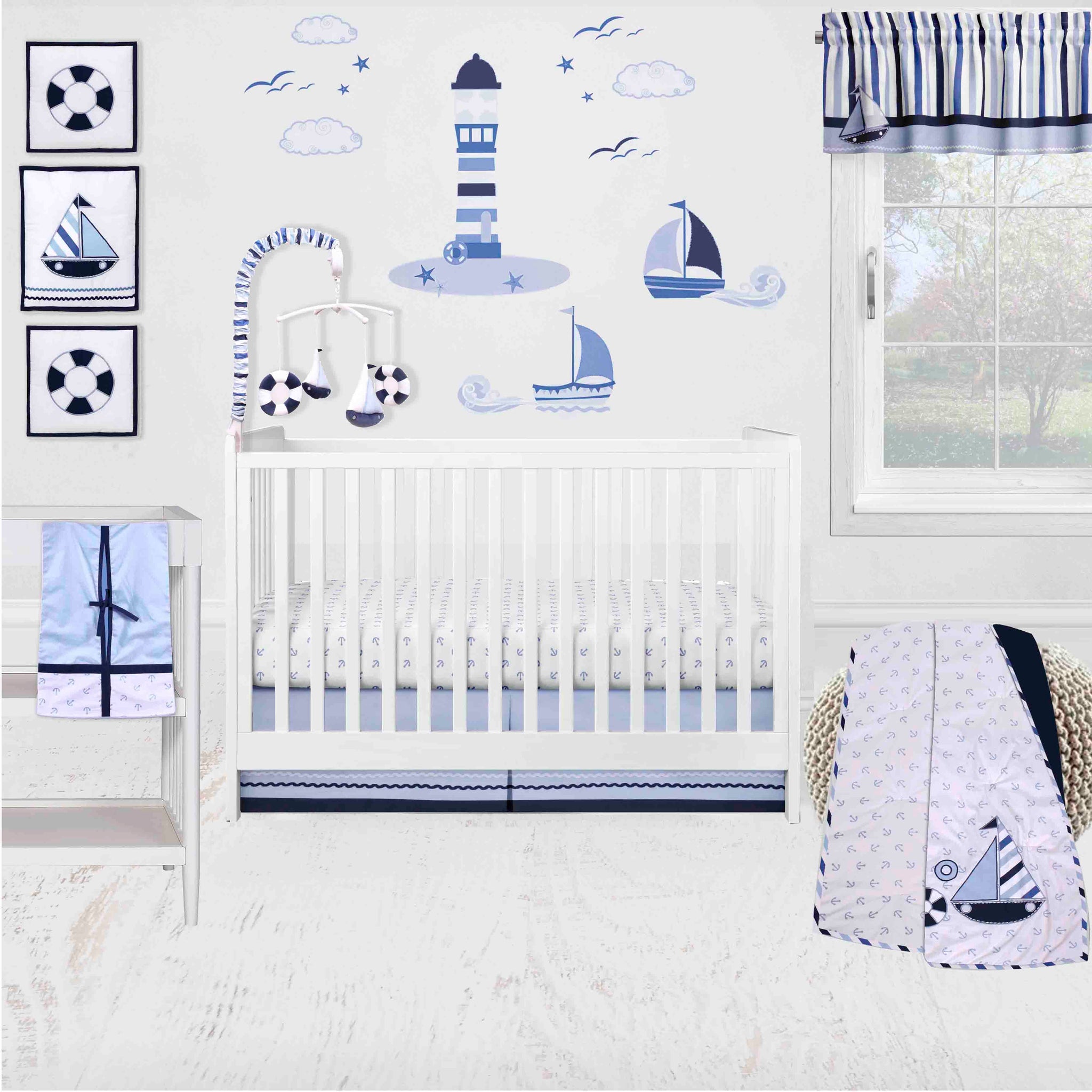 Bacati Little Sailor Anchor 10 Piece Crib Bedding Set with Two Crib