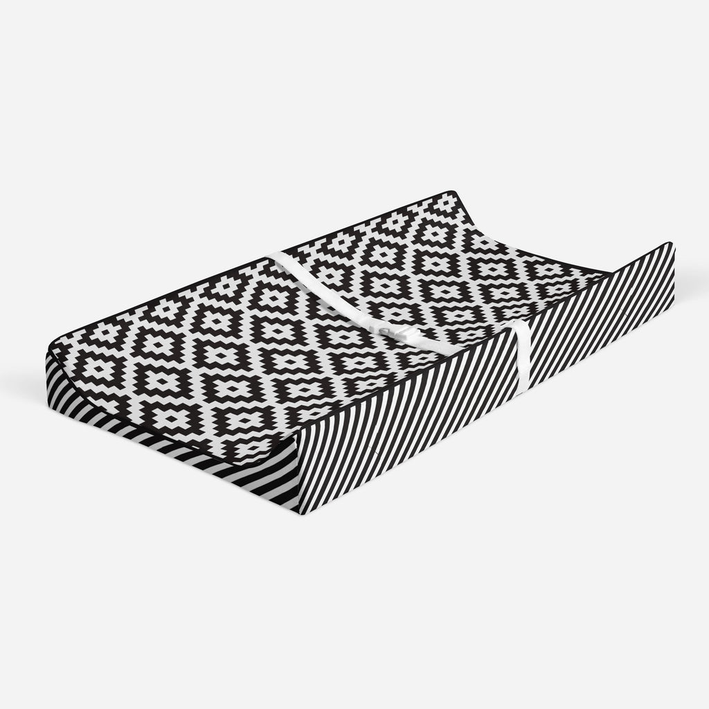 Aztec Love Black Neutral Quilted Changing Pad Cover - Bacati - Changing pad cover - Bacati