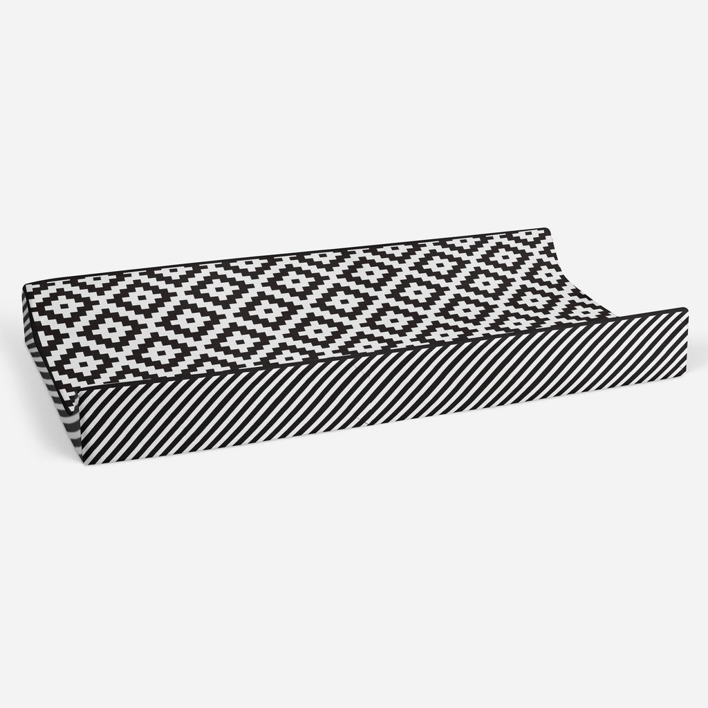 Aztec Love Black Neutral Quilted Changing Pad Cover - Bacati - Changing pad cover - Bacati