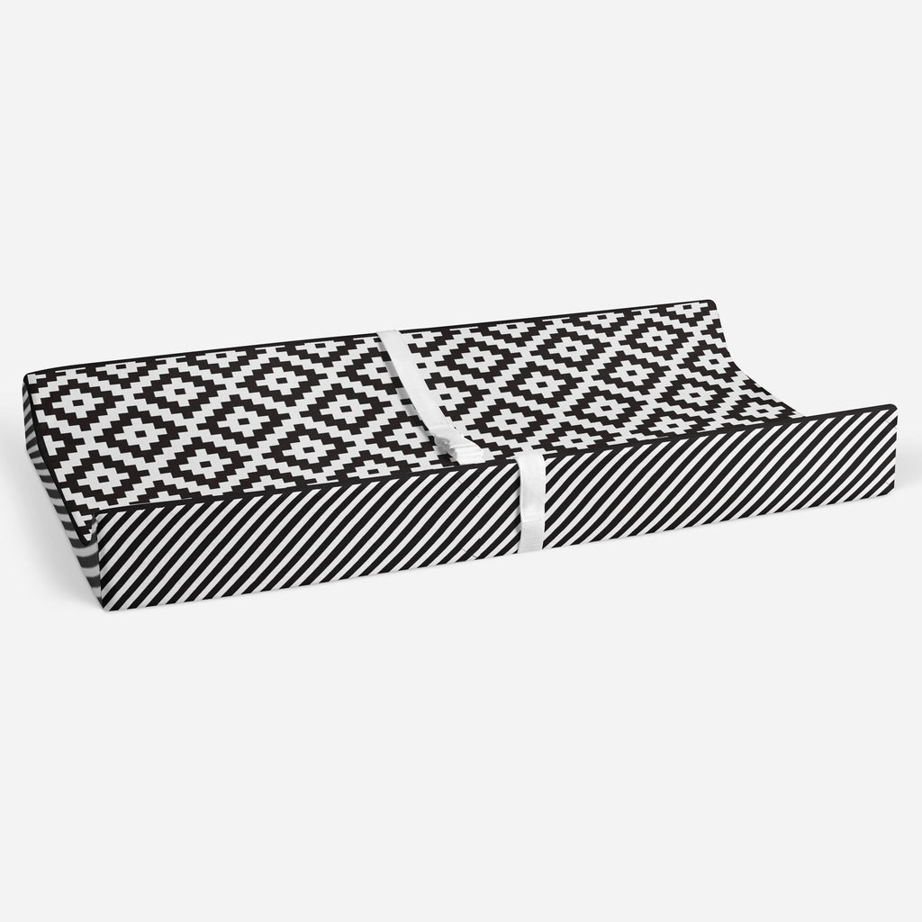 Aztec Love Black Neutral Quilted Changing Pad Cover - Bacati - Changing pad cover - Bacati