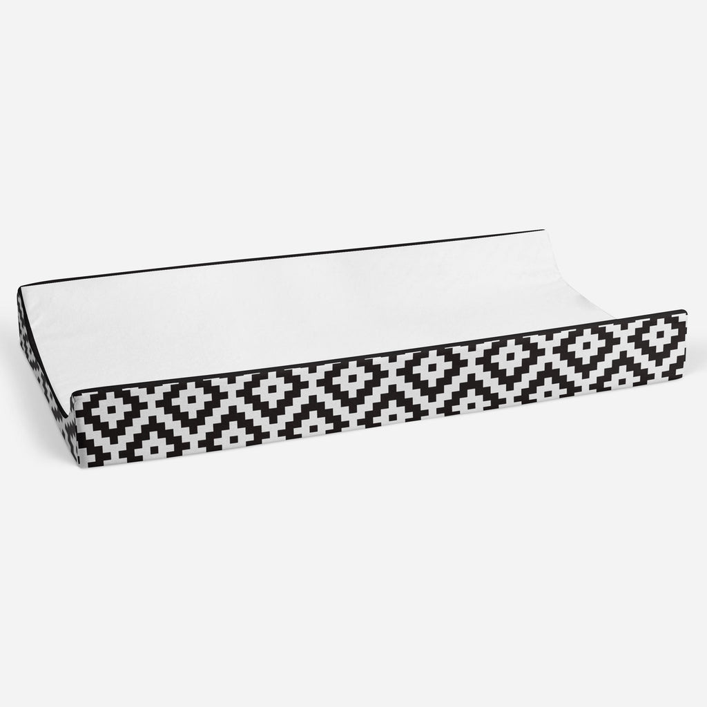 Aztec Love Black Neutral Quilted Changing Pad Cover - Bacati - Changing pad cover - Bacati