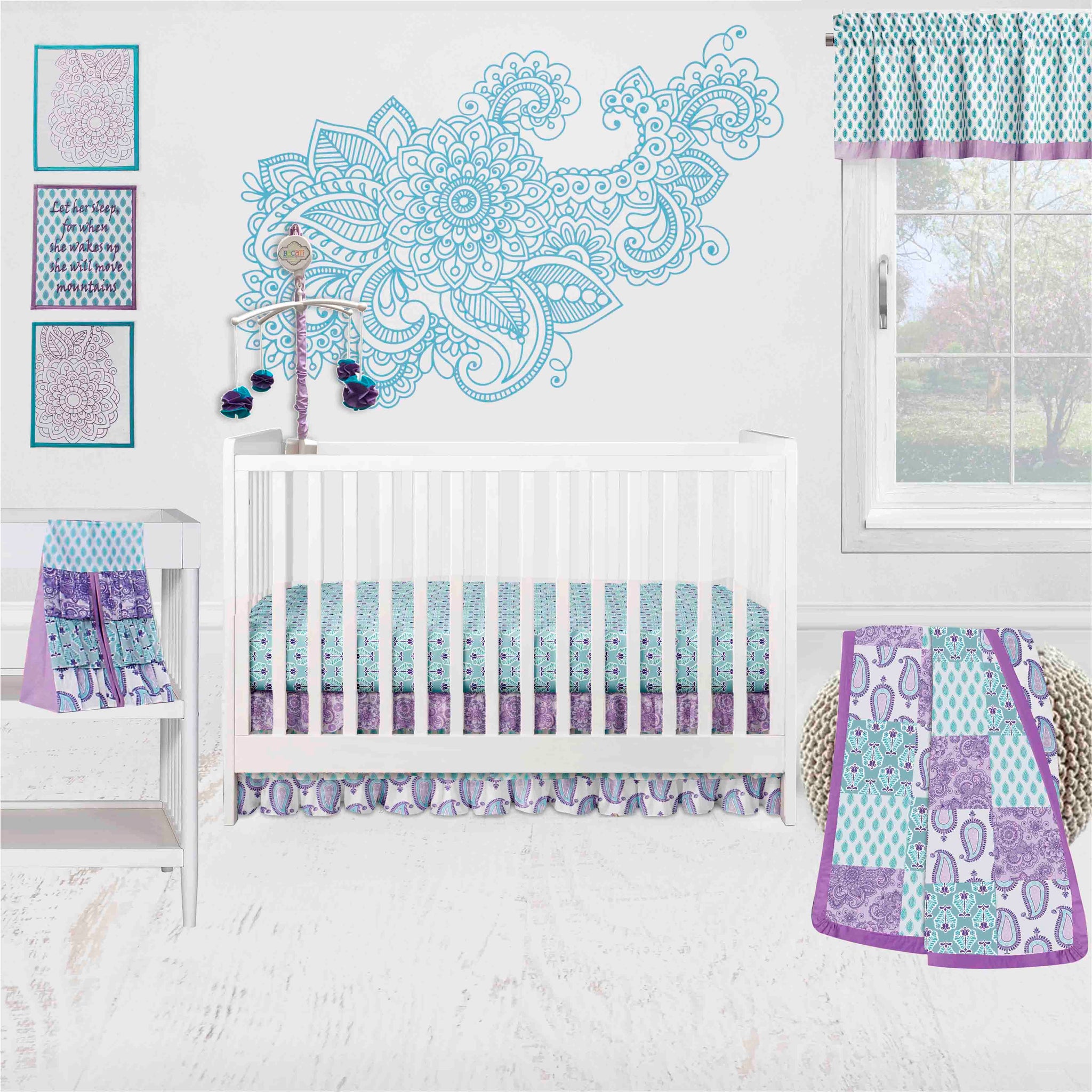 Purple and aqua crib bedding on sale