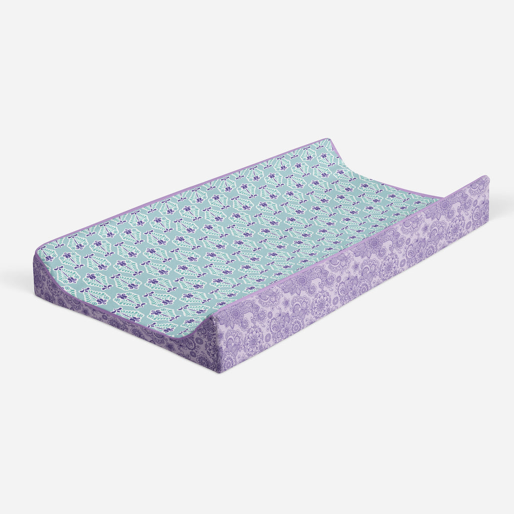 Paisley Isabella Purple/Aqua/Lilac Girls Quilted Changing Pad Cover - Bacati - Changing pad cover - Bacati