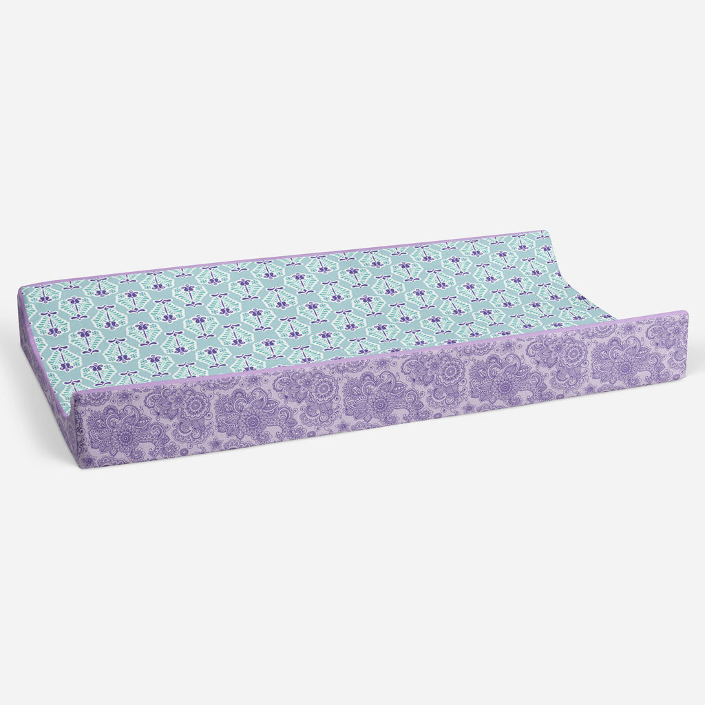 Paisley Isabella Purple/Aqua/Lilac Girls Quilted Changing Pad Cover - Bacati - Changing pad cover - Bacati