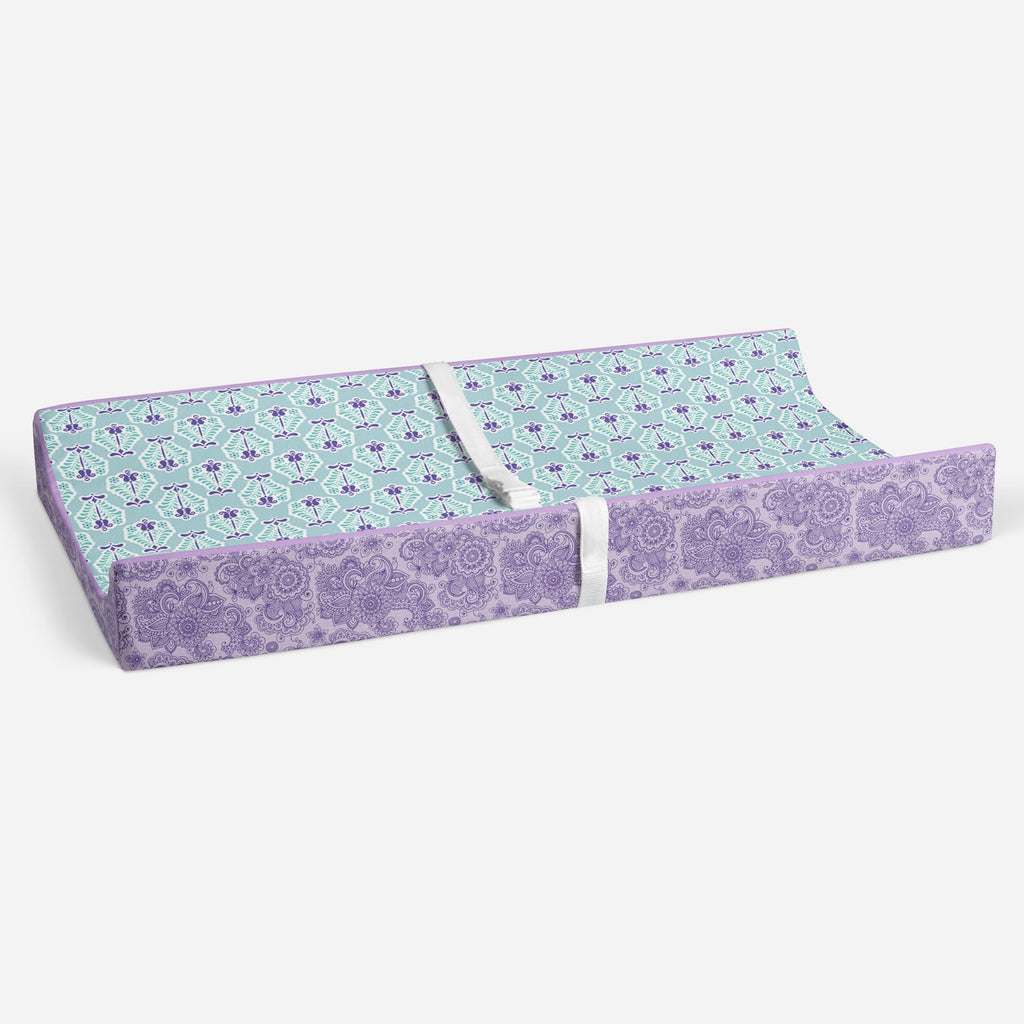 Paisley Isabella Purple/Aqua/Lilac Girls Quilted Changing Pad Cover - Bacati - Changing pad cover - Bacati