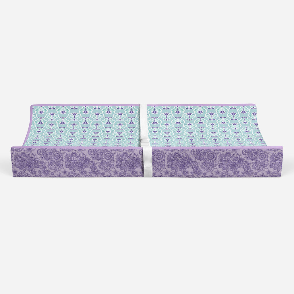 Paisley Isabella Purple/Aqua/Lilac Girls Quilted Changing Pad Cover - Bacati - Changing pad cover - Bacati