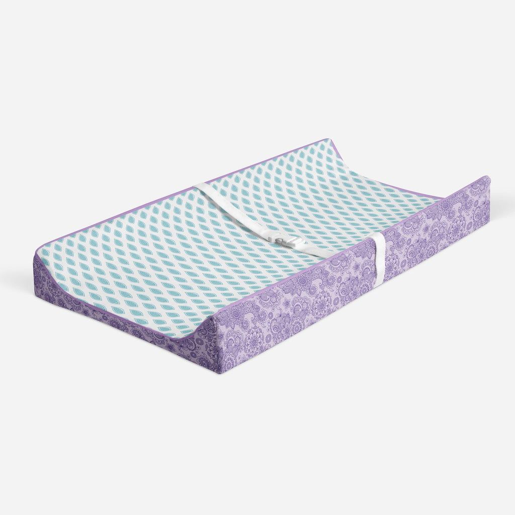 Paisley Isabella Purple/Aqua/Lilac Girls Quilted Changing Pad Cover - Bacati - Changing pad cover - Bacati