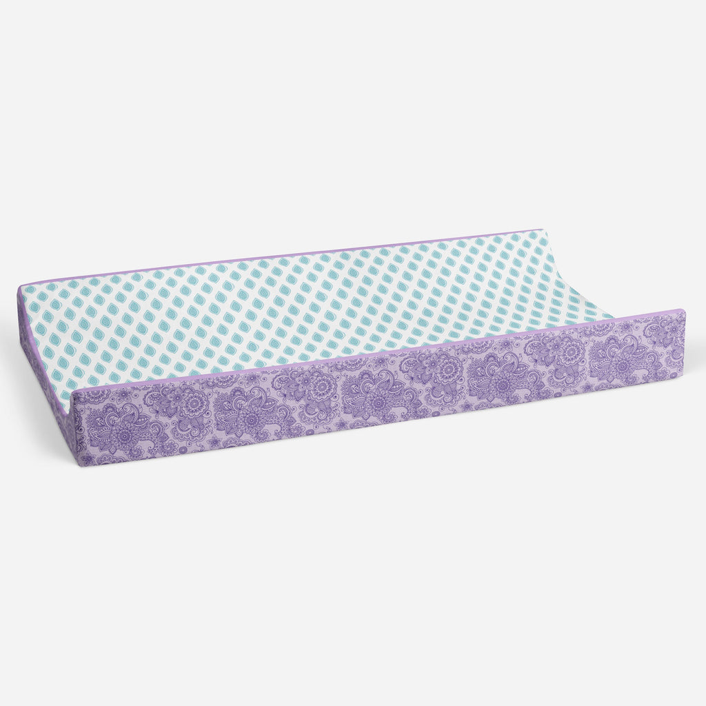 Paisley Isabella Purple/Aqua/Lilac Girls Quilted Changing Pad Cover - Bacati - Changing pad cover - Bacati