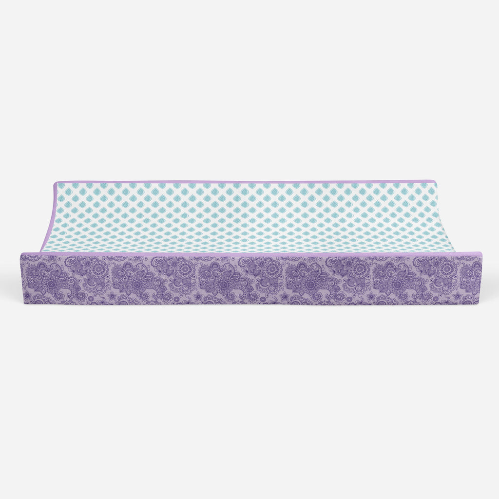 Paisley Isabella Purple/Aqua/Lilac Girls Quilted Changing Pad Cover - Bacati - Changing pad cover - Bacati