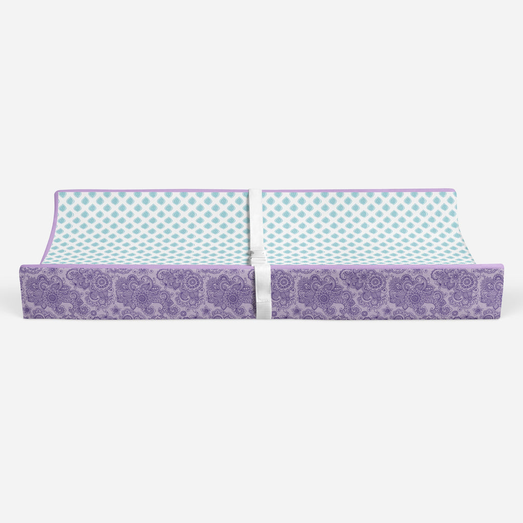 Paisley Isabella Purple/Aqua/Lilac Girls Quilted Changing Pad Cover - Bacati - Changing pad cover - Bacati