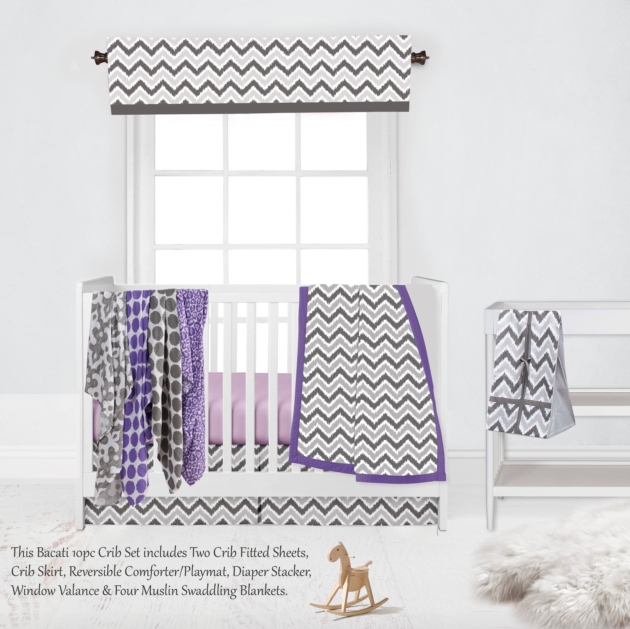 Purple and grey nursery bedding on sale