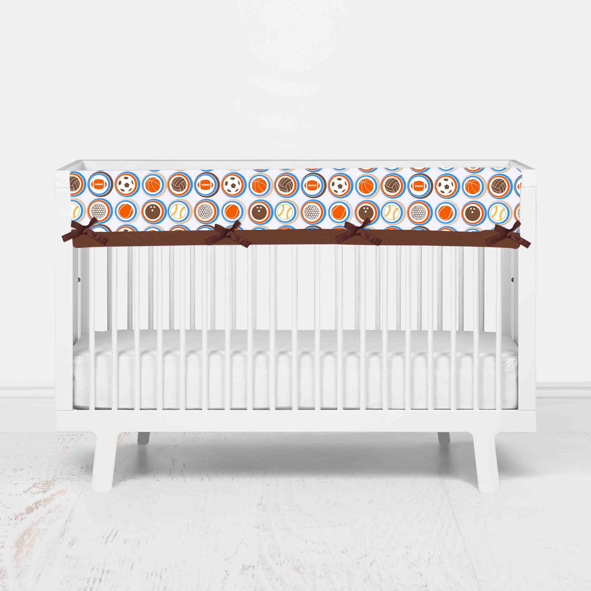 Long Small Crib Rail Guard Covers Cotton Mod Sports Blue Orange Brown Bacati