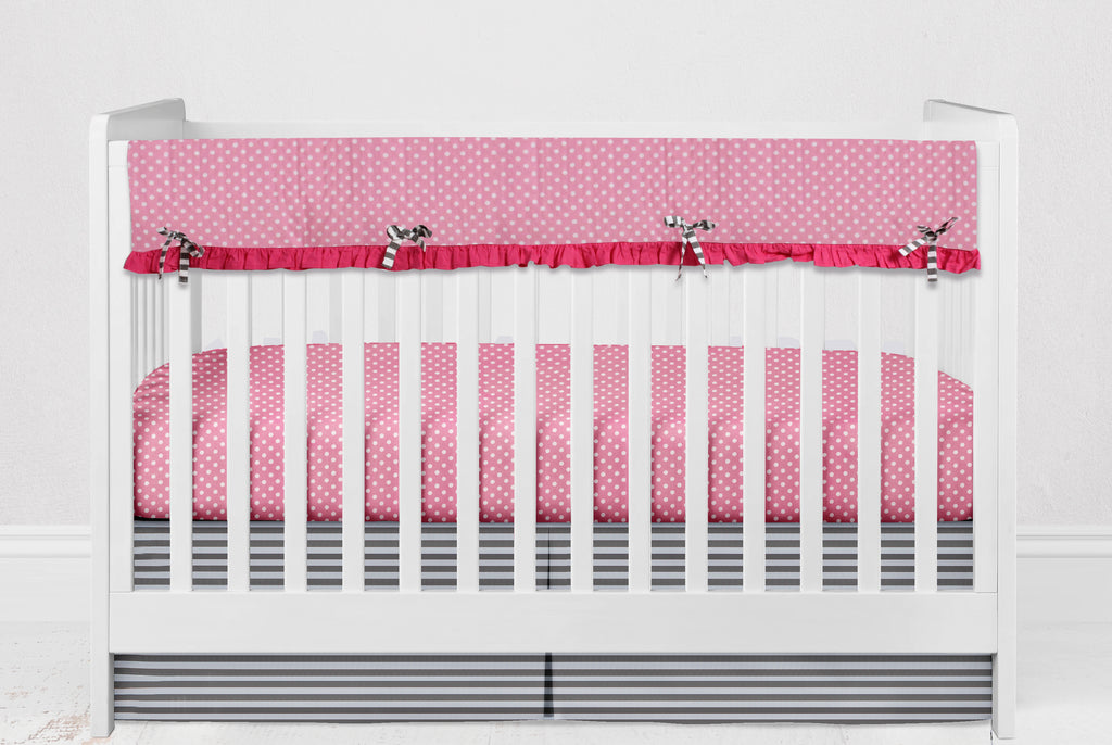 Long/Small Crib Rail Guard Covers Cotton Elephants Pink/Grey - Bacati - Crib Rail Guard - Bacati