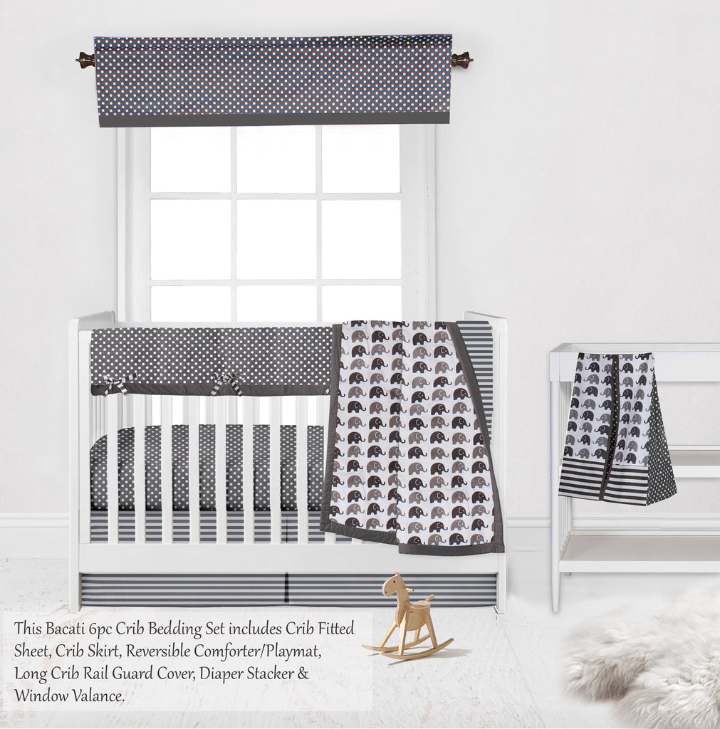 Elephants White/Grey Neutral Crib Bedding Set - Bacati - Crib Bedding Set - Bacati