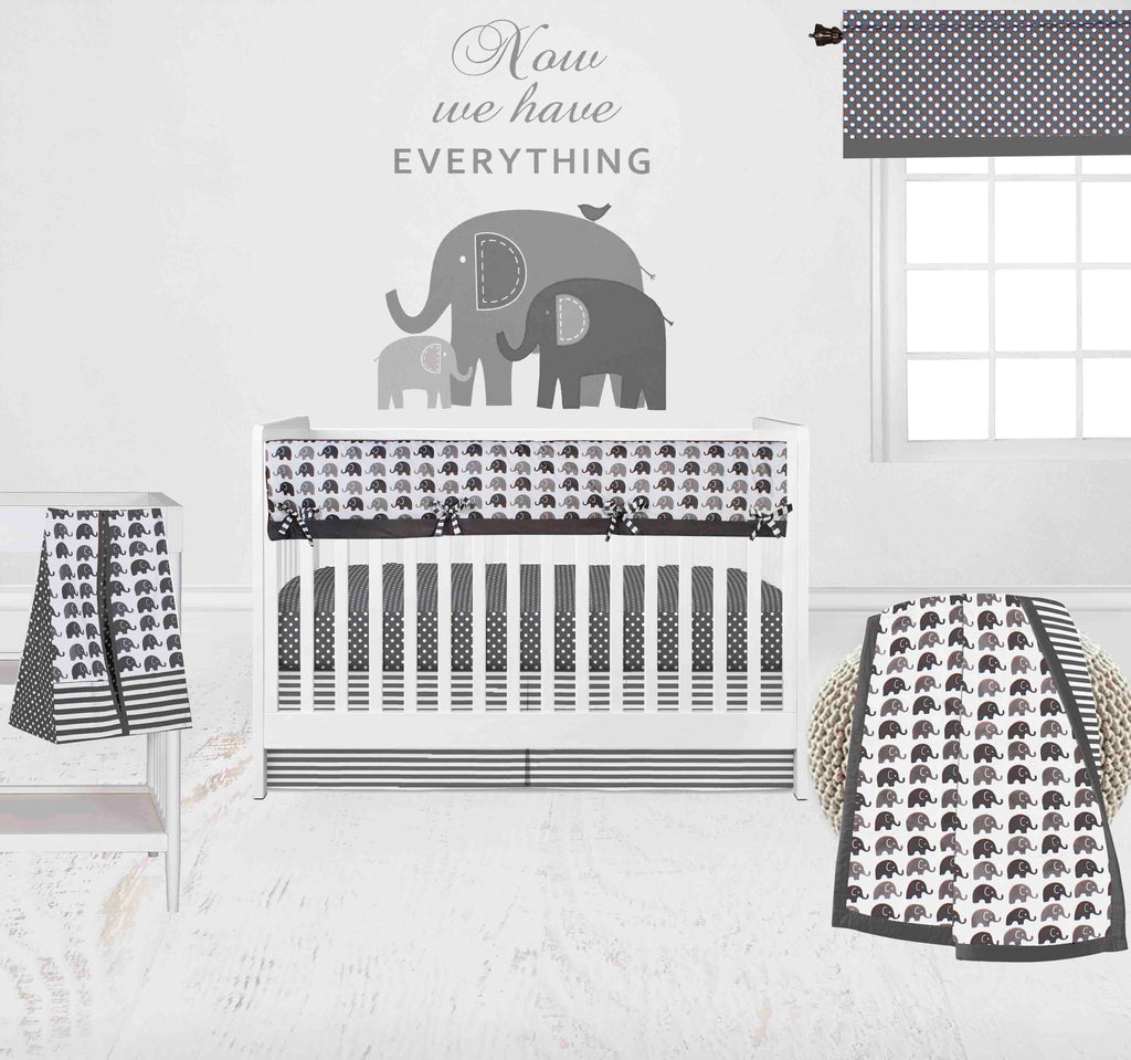 Elephants White/Grey Neutral Crib Bedding Set - Bacati - Crib Bedding Set - Bacati