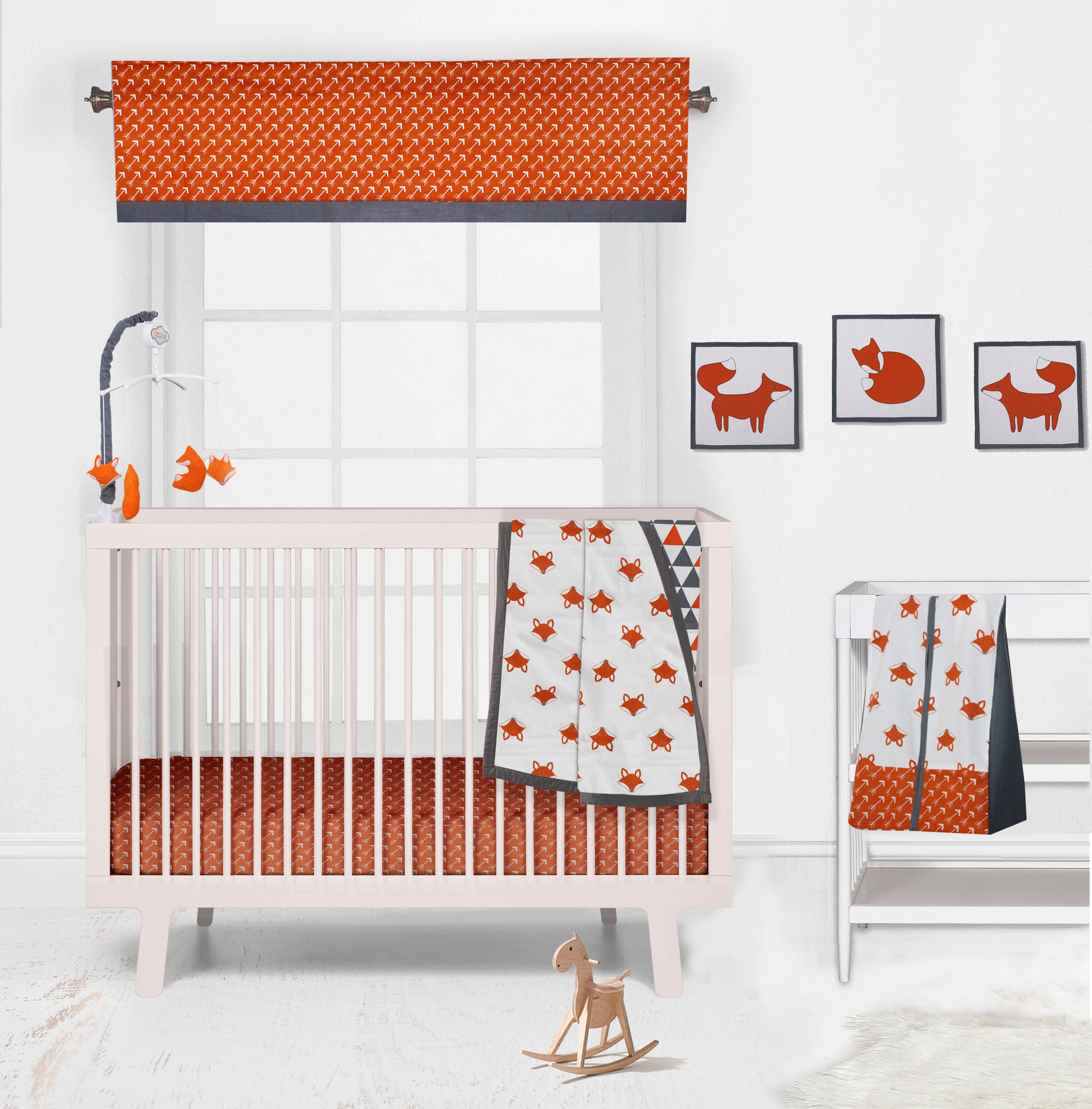 Playful Fox Orange/Grey Mini Portable Crib Bedding Set Bacati