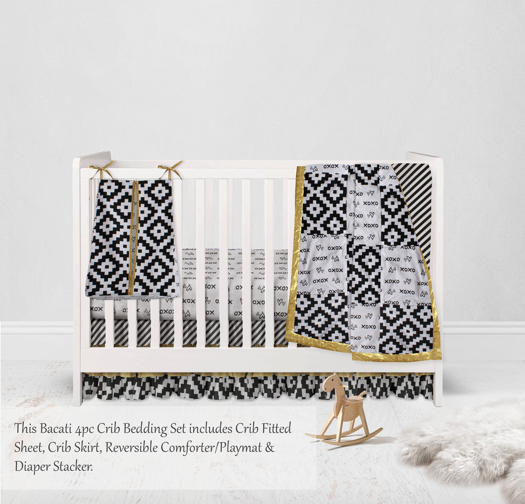 Love Aztec Black/Gold Crib Bedding Set - Bacati - Crib Bedding Set - Bacati