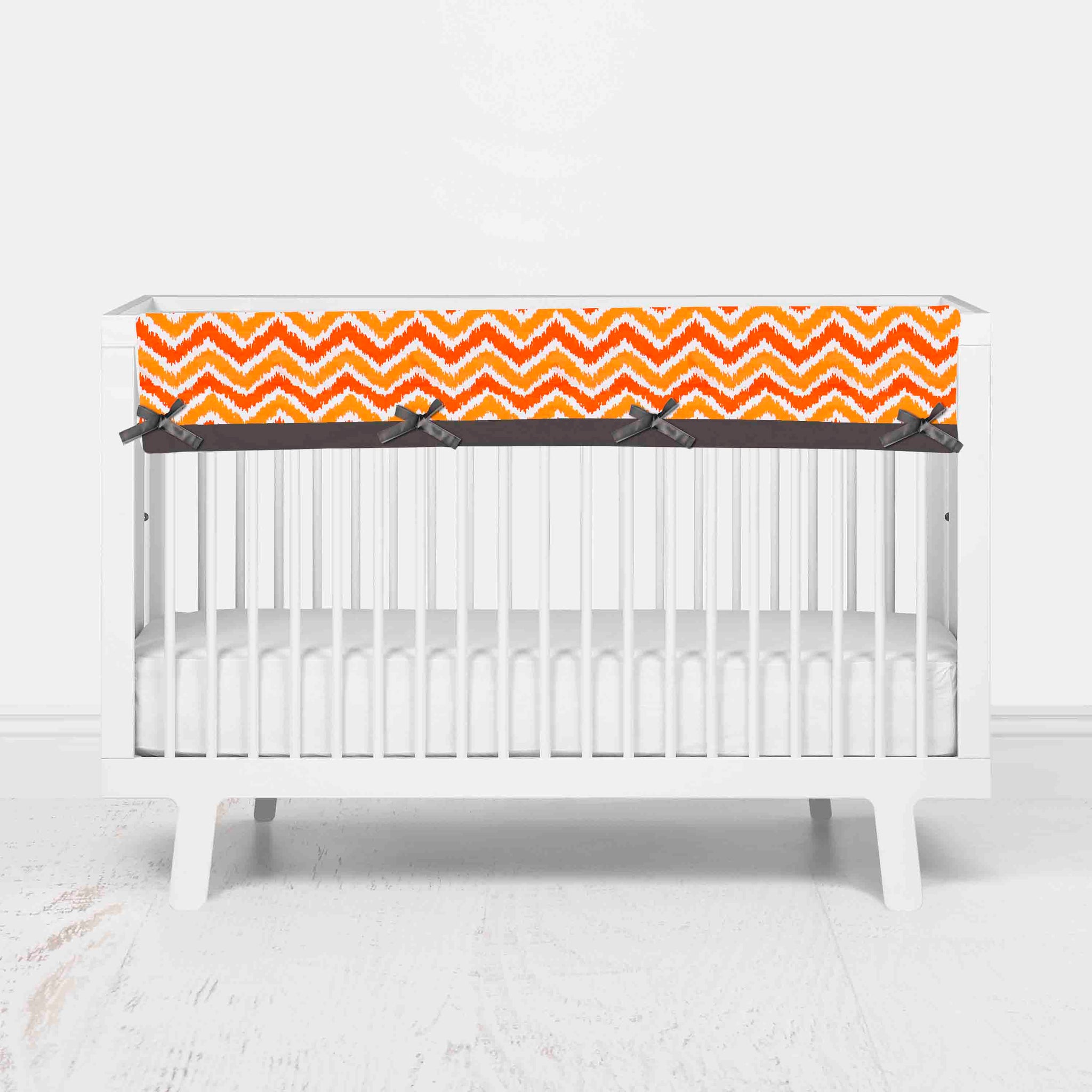 Bacati Long Crib Rail Guard Cover Cotton Mix N Match Ikat Chevron Dots Orange Grey