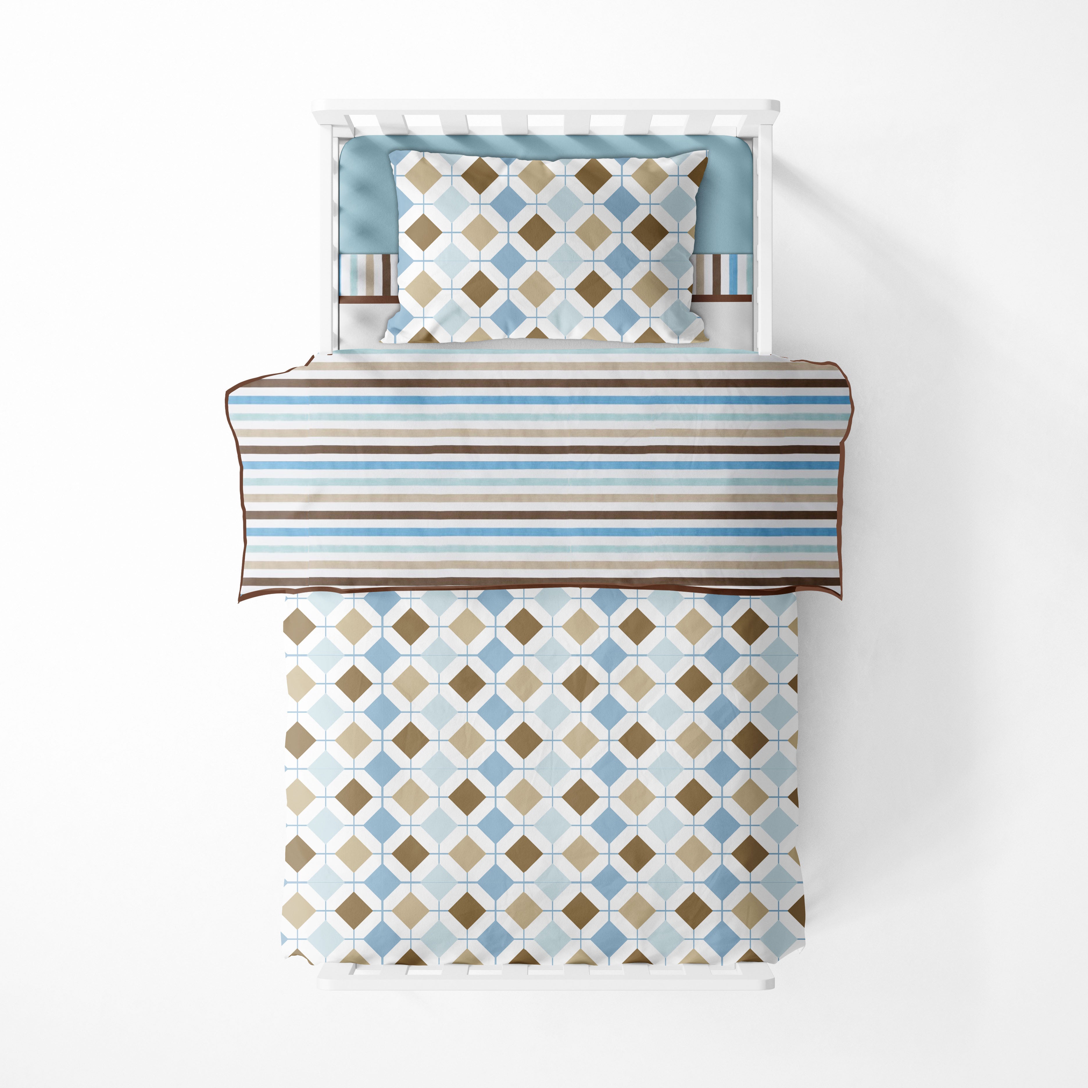 Bacati - Mod Diamonds/Stripes Neutral Laundry Hamper with Wooden Frame Aqua  Teal Yellow Beige Brown