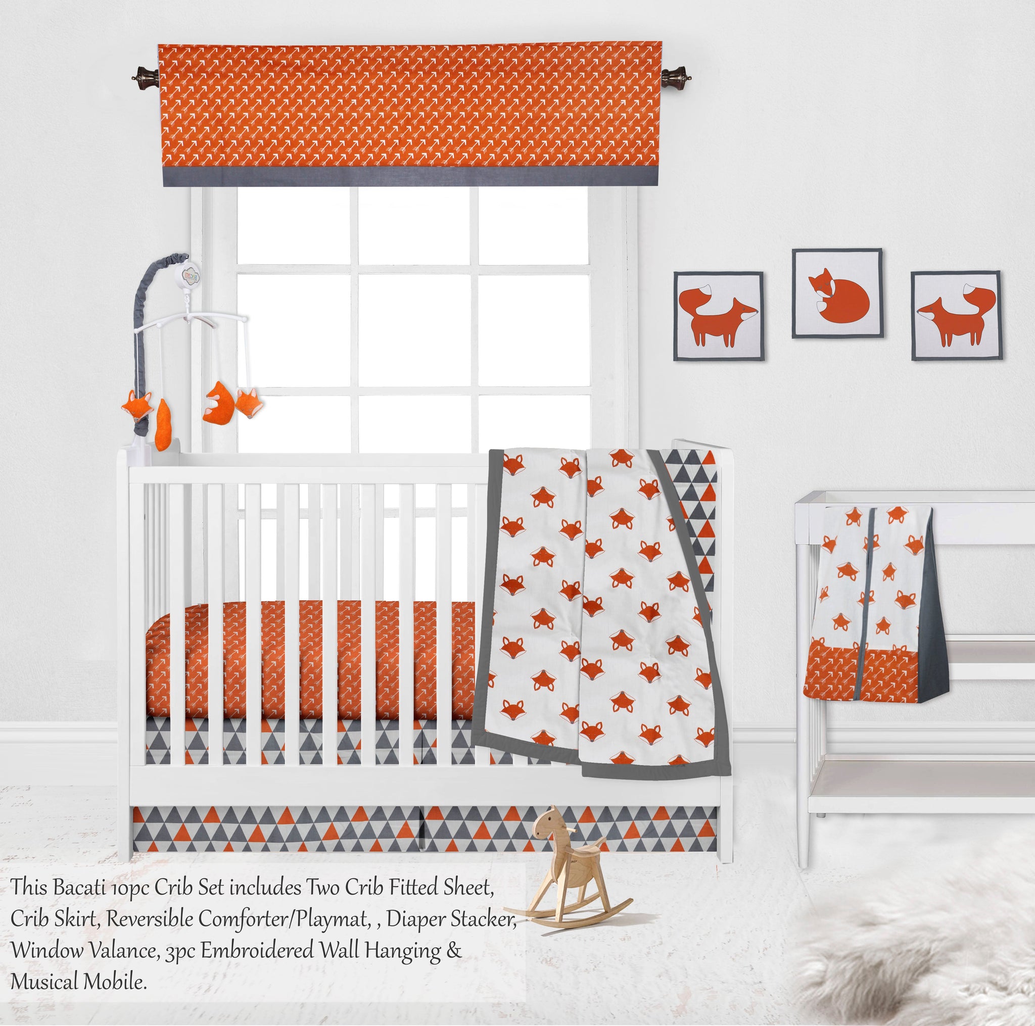 Bacati Playful Fox 10 Piece Crib Bedding Set with Two Crib Sheets